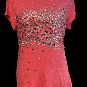 INC International Concepts Womens Top Size Lg  Pink Sequin T Shirt Short Sleeve